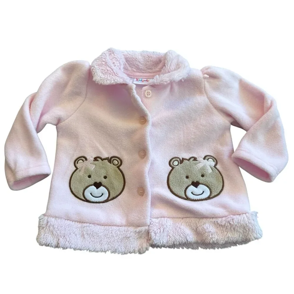 3-6 Month Vintage Kidget Adorable‎ Pink Bear Long Sleeve Shirt Jacket